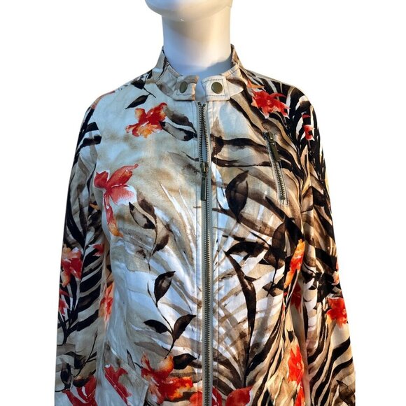 Chicos Womens Floral Print Zip-Up Jacket Size 0 Lightweight Cotton Blend EUC - Picture 2 of 6